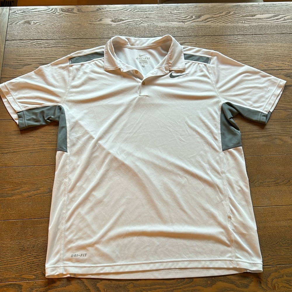 NIKE - Dri-fit Men’s Large White/Gray Polo